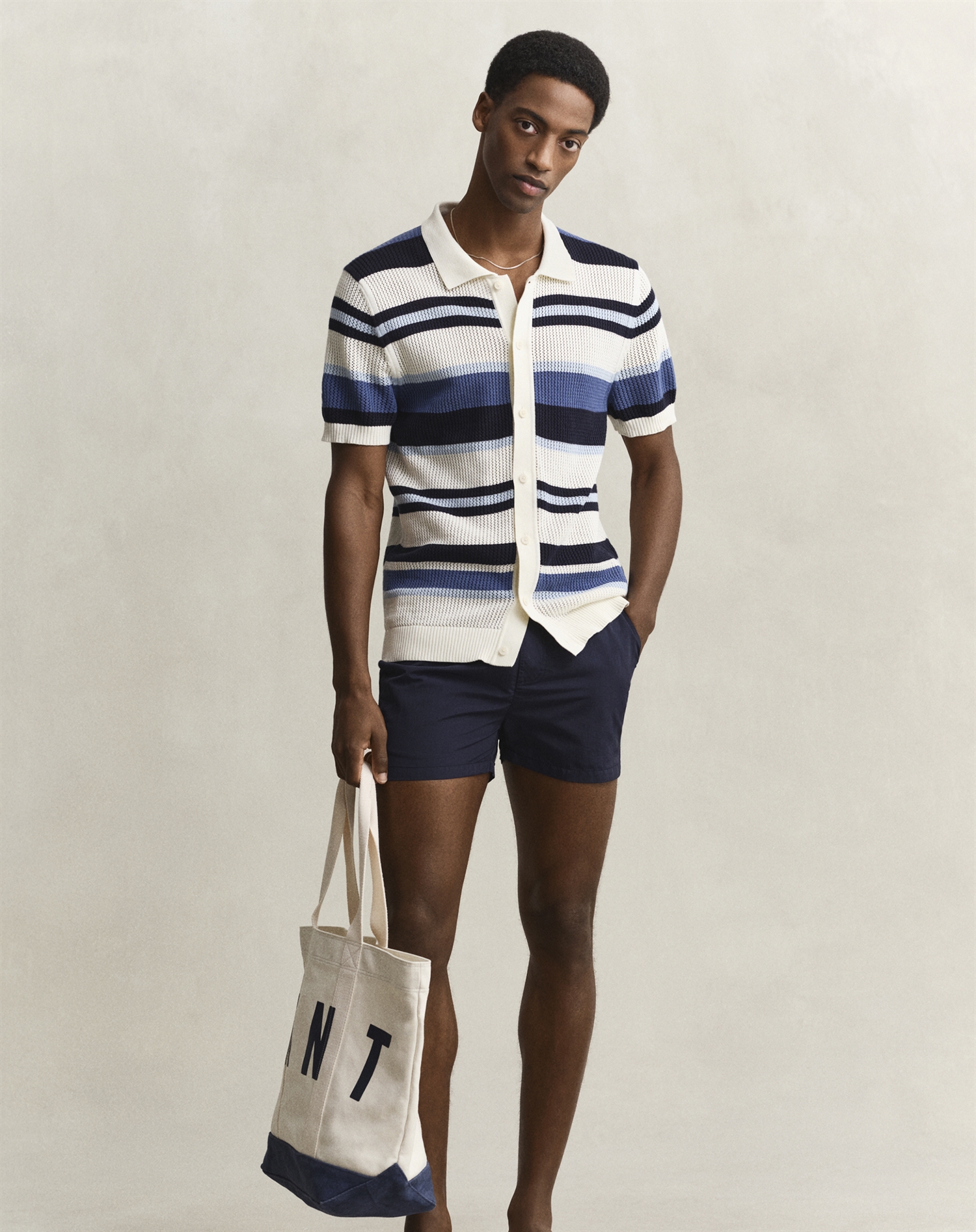 Gant - Striped Text Polo - Vintage Blue